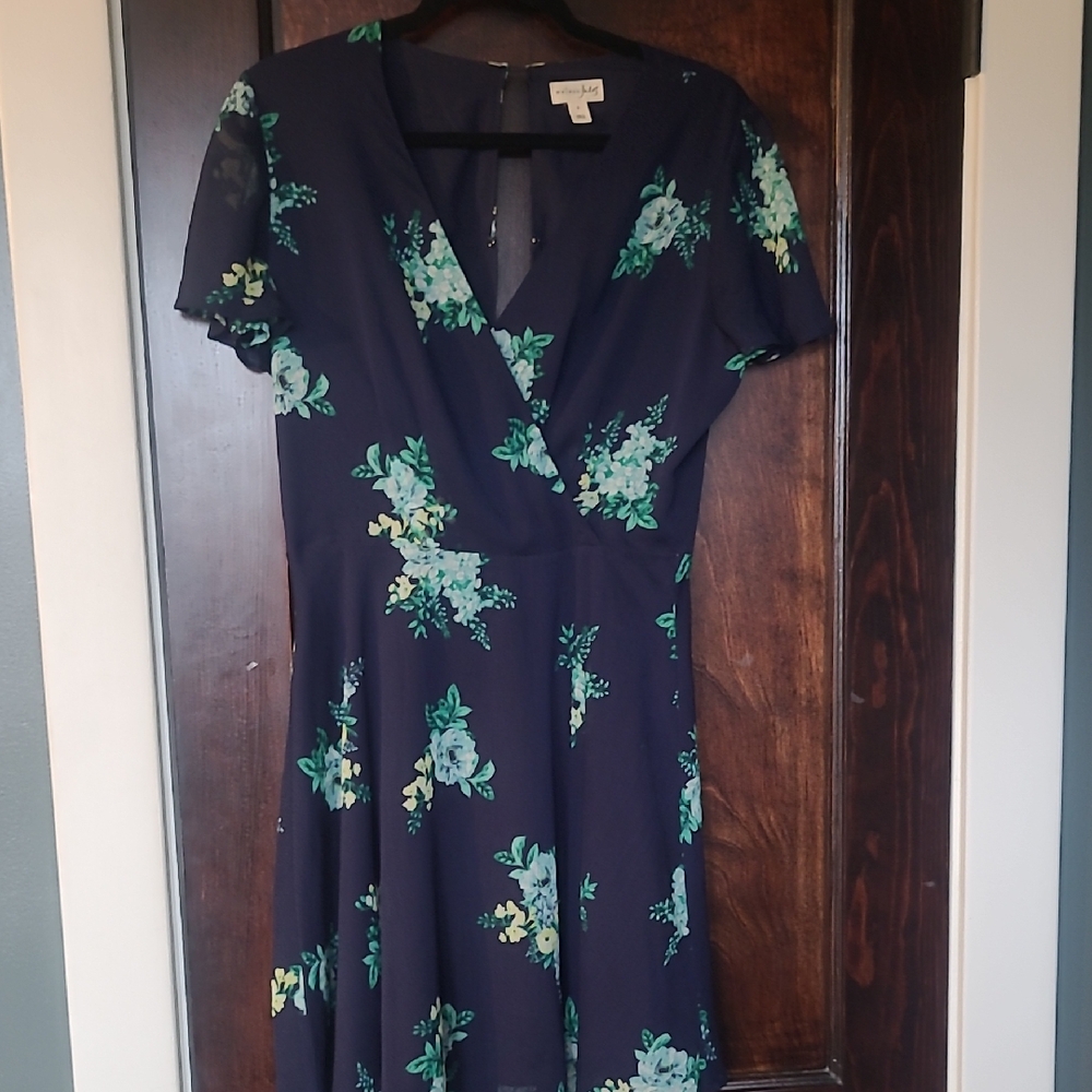 Maison Jules Navy Mini Dress with Teal Floral Print